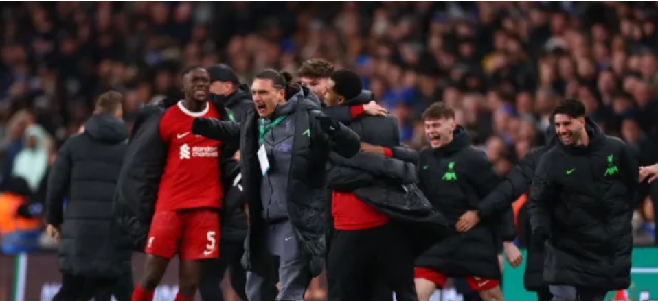Darwin Nunez’s priceless reaction to Virgil van Dijk’s goal in Liverpool’s Carabao Cup final win over Chelsea